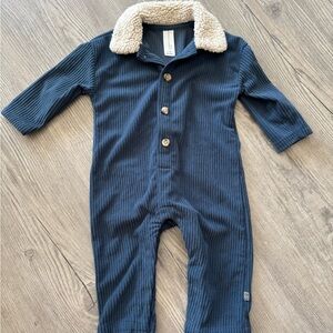 Baby Boys Navy Sherpa Collar Corduroy Romper